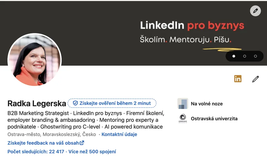 LinkedIn profil Radky Legerské
